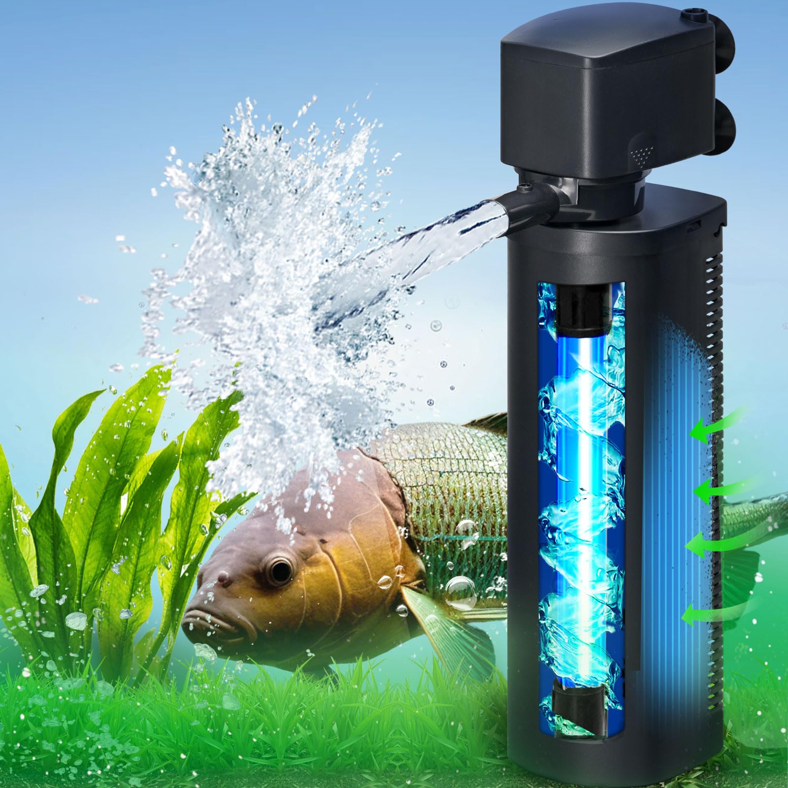 660GPH Aquarium Filter, UV Sterilizer for Aquarium for 100-400